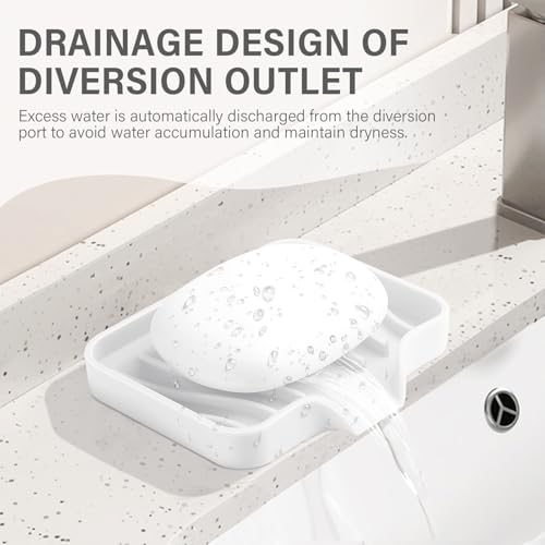 Silicone Soap Dish with Drain, SAISN Kitchen Soap Tray for Shower 2 Pack Self Draining Soap Dish Soft Bathroom Soap Holder for Kitchen Sink Flexible Portable Soap Saver, White - color: White