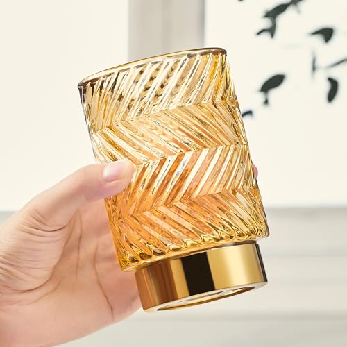 Makeup Brush Holder Organizer,Toothbrush Holders,Desk Pen Pencil Holder,Multifunctional Vintage Glass Brush Cup（A40-2-US） - color: Gold