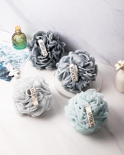MTDLYICE Loofah Sponge, XXL Large Loofah 100g 4 Pack, Bath Sponge Soft Mesh Shower Loofah for Men, Body Scrub, Shower Pouf Bath Accessories, for Body Wash, Soap (Blue Gray) - style: Blue Gray