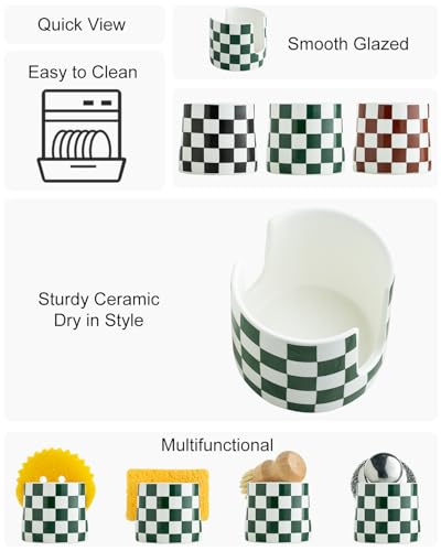 Zoeeker Ceramic Kitchen Sponge Holder, Dish Sponge Holder Suitable for Scrubby Farmhouse Drying Rack Brush Holder for Christmas Bathroom, Kitchen, Sink, Green and White - color: Green and White, size: Cylindrical