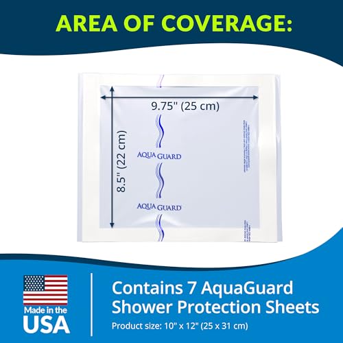 TIDI 50011-PKG AquaGuard Sheet – 10” x 12” – (Area of Coverage: 8.5” x 9.75”) – Shower Protection Sheet – Self-Adhesive Moisture Barrier – Wound Cover for Showering – 7 Sheets – Home Medical Supplies | Area of Coverage: 8.5" x 9.75", Self-Adhesive Moistur