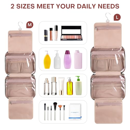 Hanging Toiletry Bag for Women Travel, 2 Sizes Large & Small Waterproof Cosmetic Organizer with 4 Compartments, Rotating Hook, Foldable Pink Travel Bag for Toiletries & Makeup Red Sandalwood - color: Rosewood, size: Large