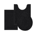 SHACOS Bathroom Rugs Sets 3 Piece with Toilet Lid Cover | 16"x24"Bath Mat and 20"x24" U-Shape Contoured Toilet Mat Machine Washable Shaggy Absorbent Bath Rugs (Black) - color: Black, size: 16"x24"+U-Shape 20"x24"+Lid Cover 19"x21"