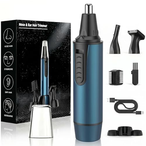 AREYZIN Nose Hair Trimmer for Men,2026 Professional 3 in 1 Painless RechargeableEar and Nose Trimmer,IPX7 Waterproof Eyebrow Facial Hair Trimmer Body Grooming Kit Dual EdgeBlades - color: Blue