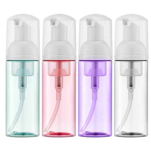 Travel Foam Pump Bottle - 2oz Small Size Foaming Hand Soap Dispenser - Mini Portable Mousse Lash Shampoo Kit Container for Hair - Empty Leak Proof Plastic Color Foamer for Liquid Toiletry 4Pack - color: Og-5dec-3lub