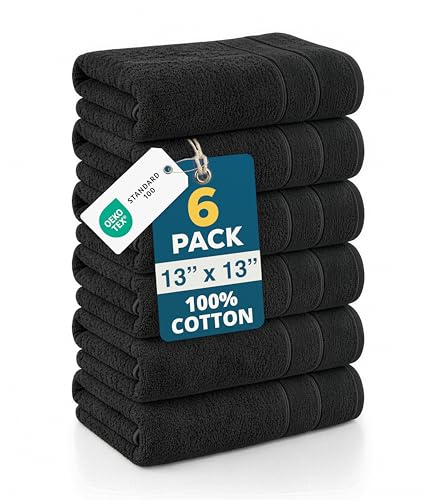 Casa Platino Washcloths 6 Pack - 100% Ringspun Cotton Washcloths - 13"x13"- Soft Textured, Well Stitched, Lightweight Towel - Absorbent & Durable - Perfect for Daily use - Black Wash Cloths - color: 03: Black, size: 6 Piece Wash Cloth