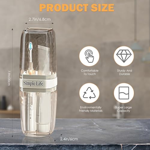 Clear Portable Covered Travel Toothbrush Holder Case Carrier | Clear white portable covered toothbrush travel case carrier, storage for camping, bathroom, school and business trips - color: Clear