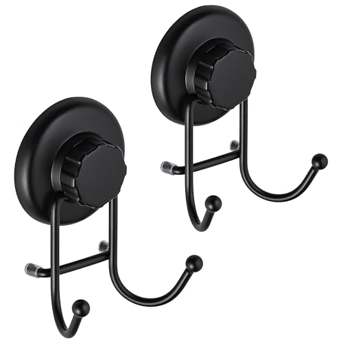 HASKO accessories - Suction Cup Hooks for Shower - Towel Hooks for Bathroom Wall Mounted Shower - Bathroom Hooks for Hanging - Stainless Steel SS304 Towel Holders, Black (2 Pack) - color: Black