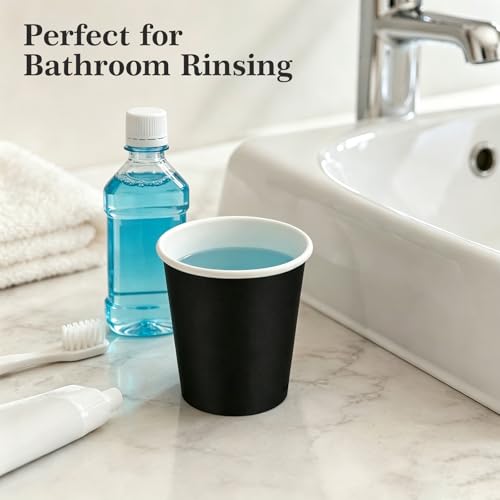 100 Pack 3 oz Disposable Paper Cups, Black Bathroom Cups, Disposable Mouthwash Cups, Small Paper Cups for Bathroom Travel Picnics - color: Black, size: 100 Count