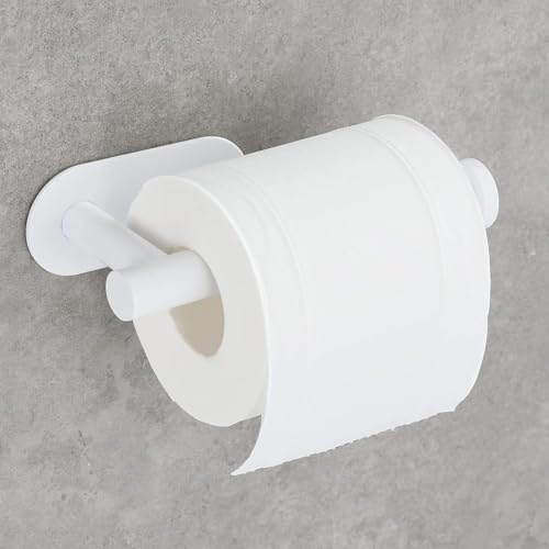 YUET Toilet Roll Holder Wall Mounted, 3M self Adhesive Toilet Roll Holder SUS 304 Stainless Steel Toilet Paper Holder No Drilling for Bathroom (White) - color: White