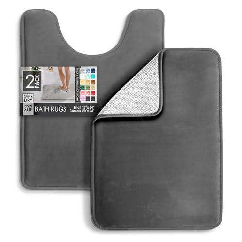 Clara Clark Bathroom Rugs, Velvet Memory Foam Bath Mat, Non-Slip Bath Rugs, Machine Wash, Dries Quickly, Ultra Soft Plush Bath Mats for Bathroom, - color: Dark Grey, style: 17 x 24 + Contour