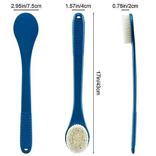 Back Scrubber for Shower, Shower Body Brush for Cleaning with Long Handle for Showering, 17 Inch Back Washer Exfoliator for Shower Men Women with Non-Slip Handle, Adhesive Hook (Navy Blue) - size: Navy Blue - Artificial Bristles