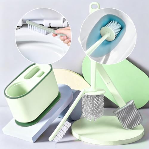 Plastic Toilet Brush Set, Strawberry Green, Bathroom Accessories, Includes 2 Toilet Brushes & Holder - color: Strawberry Green