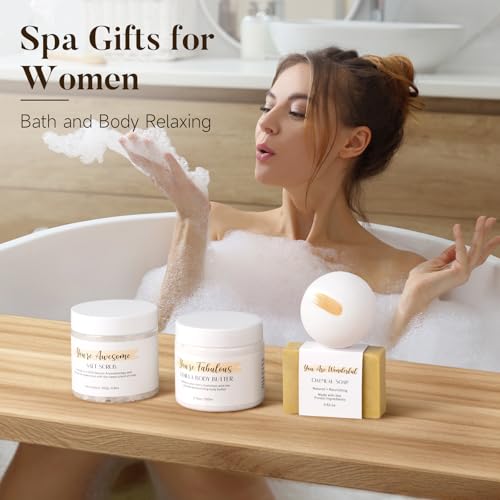 Spa Gifts for Women 13Pcs Mothers Day Gifts Happy Birthday Gift Baskets, Christmas Relaxing Home SPA Kit Bath Set Self Care Package Thank You Box for Mom Her Sister Teacher Friends Friendship - color: White