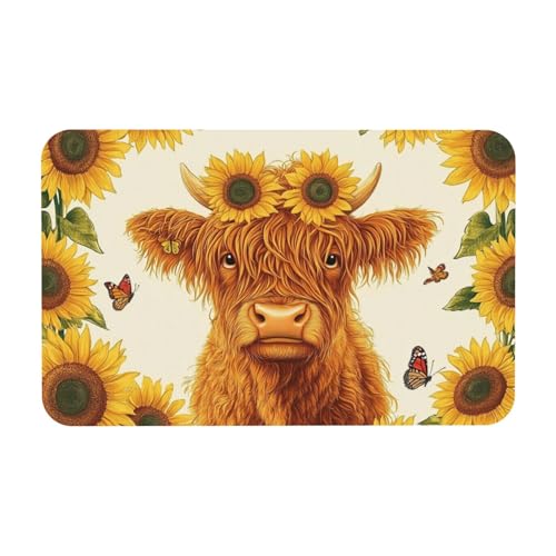 Highland Cow Bath mats Quick Dry Absorbent Bath Rugs Rubber Non Slip Bath Mat for Bathroom Floor Tub Shower Sink 16"×24" - color: Highland Cow, size: 16"x24"