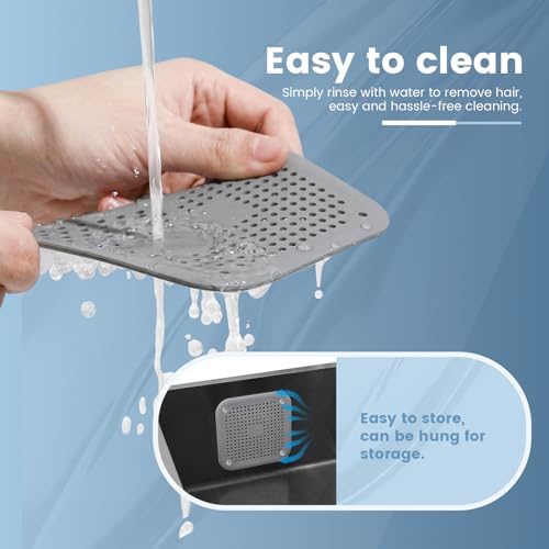 Silicone Drain Hair Catcher 2 Pack, Square Shower Drain Cover with Suction Cups, Hair Stopper for Bathroom Bathtub Sink and Kitchen, Easy to Install and Clean, Clog Preventing Strainer, No-Rust