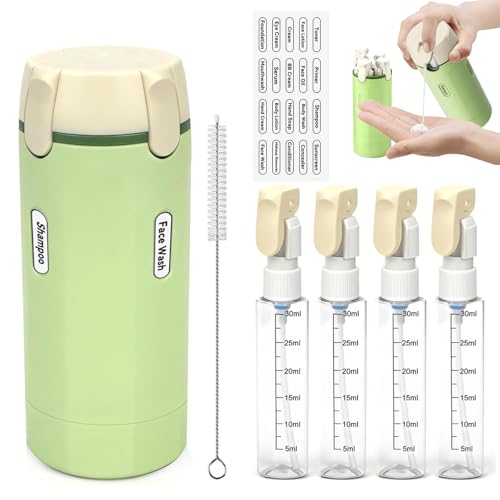 4 in 1 Travel Dispenser,4 Pack 30ML Travel Bottles for Toiletries,Refillable Leak Proof Portable Bottle Set for Shampoo,Shower Gel,Suitable for Travel,Gym,Vacation,Camping (Green-1) - color: Green-1