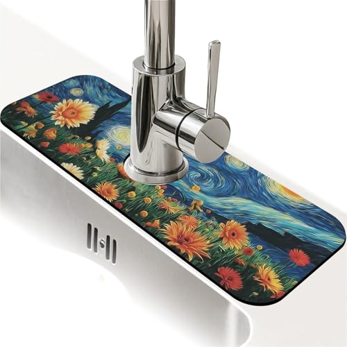 Faucet Fast Absorbent Pad - Starry Night Floral Field , Suitable For Kitchen, Bathroom, Island And Other Scenes - color: Starry Night Floral Field