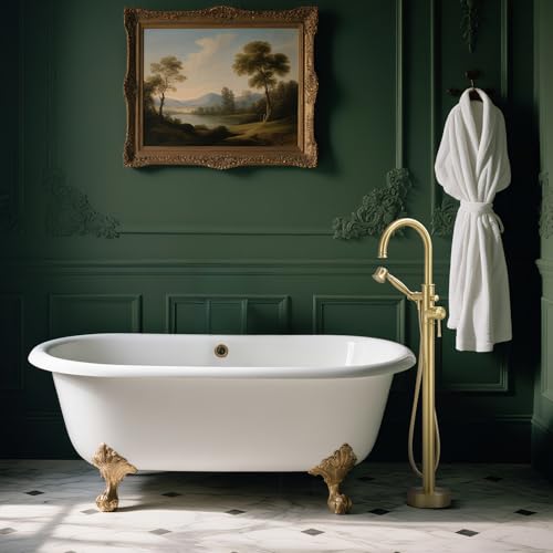 Free Standing Tub Faucet, Wintap Classic Freestanding Bathtub Faucet with Sprayer Brass Elegant Floor Mount Bath Faucets High Flow Roman Tub Filler, Brushed Gold （WT-3311BG） - color: Brushed Gold