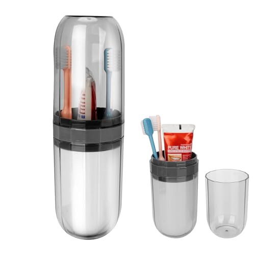 Travel Toothbrush Case, Portable Travel Toothbrush Holder with Toothbrush Cup, 3 in 1 Storage Toothbrush and Toothpaste Holder with Lid for Traveling Home Camping Bussines Trip (Clear Black) - color: Black