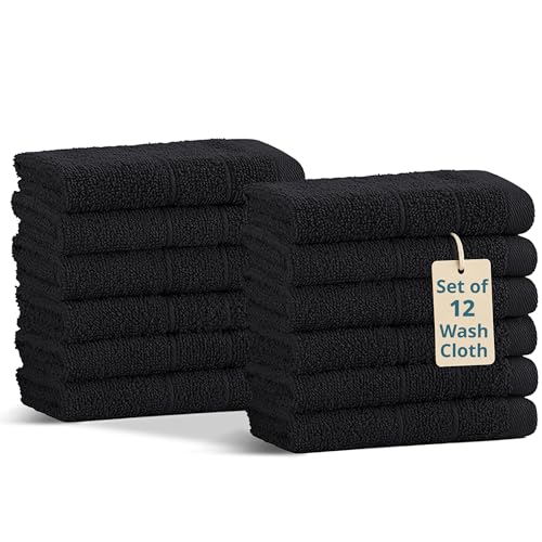 Casa Platino Washcloths 12 Pack - 100% Ringspun Cotton Washcloths - 13"x13"- Soft Textured, Well Stitched, Lightweight Towel - Absorbent & Durable - Perfect for Daily use - Black Wash Cloths - color: 03: Black, size: 12 Piece Wash Cloth