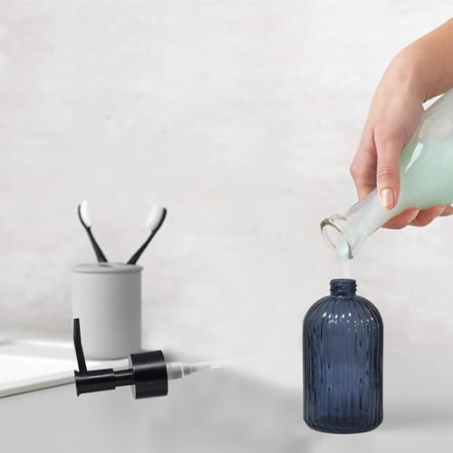 Glass Soap Dispenser with Black Plastic Pump, 13.5oz Refillable Hand Soap Dispenser for Kitchen, Bathroom, Great for Lotions, Essential Oil, Liquid Soap(Grayish Blue) - color: Grayish Blue