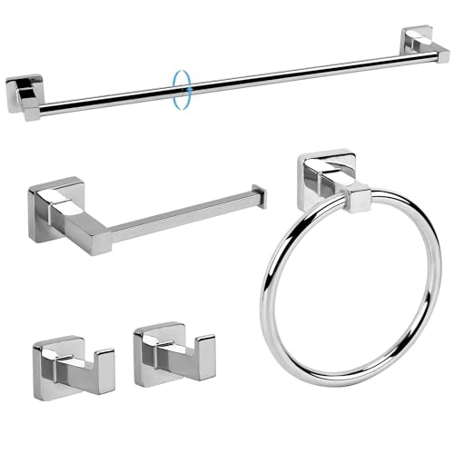5 Pieces Polished Chrome Bathroom Hardware Accessories Set,Stainless Steel 23.6" Hand Towel Bar Set, Toilet Paper Holder, Towel Ring ，Towel Rack Set Silver - color: Polished Chrome