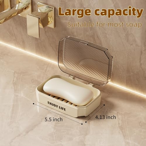 Soap Holder with Lid, 2 Packs Draining Soap Box for Shower, Bar Soap Holder Case Container, Portable Bar Soap Holder Dish, Travel Soap Case for Bathroom, Shower- Clear Black