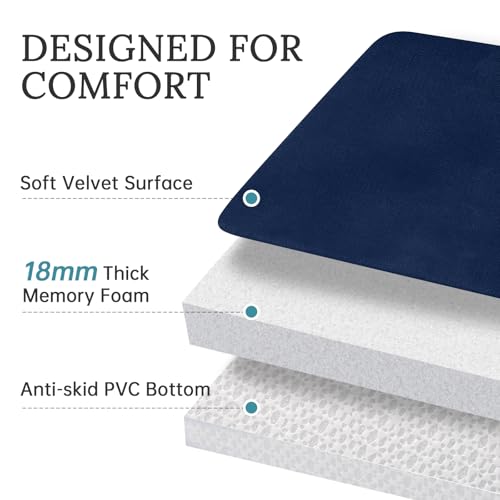 HUXMEYSON Bathroom Rugs Sets 3 Piece, Ultra Soft Velvet Memory Foam Bath Rugs, Non-Slip & PVC Backing Bathroom Mat Set, Washable Quick Dry Bath Rug - Navy - color: Navy, size: 17"x24"+20"x32"+U Shape 20"x24"