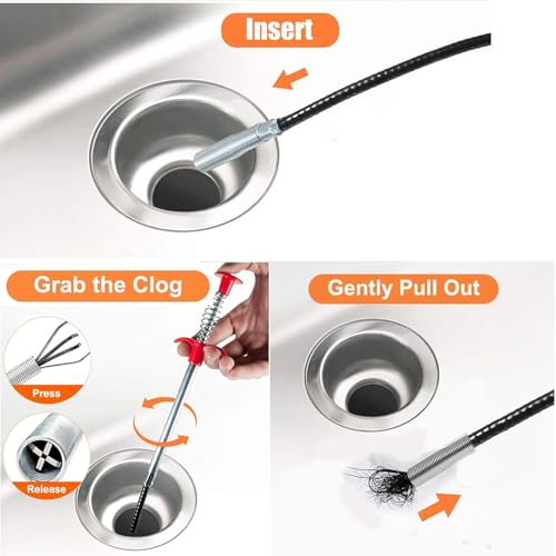 Drain Snake，Plumbing Drain Clog Remover, Gutter Cleaning Tools for Toilet Shower Kitchen Bathroom Tub, Clogged Drains Opener Cleaning Tool, Flexible Grabber Claw Pick Up Reacher （76 in）