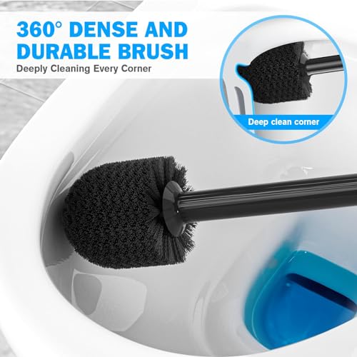Toilet Plunger and Brush Set, Bowl Brush and Heavy Duty Toilet Plunger with Ventilated Holder, 2-in-1 Toilet Brush and Plunger Combo for Bathroom Deeply Cleaning（Black） - color: Black01