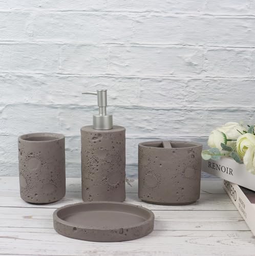 Hymmah Meteorites Bathroom Accessories Set,Farmhouse Bathroom Decor,4 Pcs Resin Gift Set Apartment Necessities, Contain Cotton Swab Jar,Soap Dispenser,Tumbler，Soap Dish/Tray - color: Meteorite