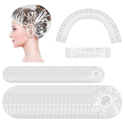 MORGLES 50 Pcs Ear Covers for Shower with 80 Pcs Shower Caps, Waterproof Ear Covers and Large Disposable Plastic Caps for Bathing, Hair Dye, Conditioning in Home Hotel Travel - size: 130 PCS