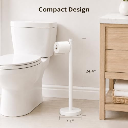 YUMORE Toilet Paper Holder Stand with Weighted Base, Matte White | Stainless Steel Design with Open-Arm Access for Bathrooms and Powder Rooms - color: White