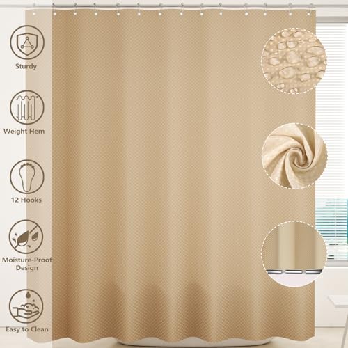 XLHOMO Bathroom Accessories Set - 25PC Bathroom Sets with Shower Curtain and Rugs, Beige Bathroom Accessories with Trash Can, Soap Dispenser, Soap Dish & Toilet Brush - size: Bath Set+Shower Curtain+Rugs, style: Beige&Gold