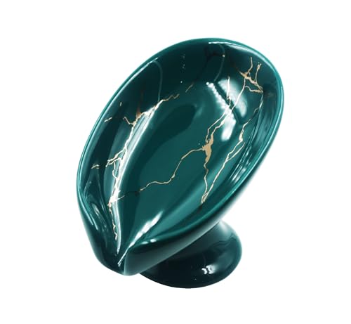 Ceramic Soap Dish, Leaf Shape Self Draining Soap Holder, Sponge Holder, for Shower,Bathroom,Kitchen Sink Organizer (Green) - color: Green