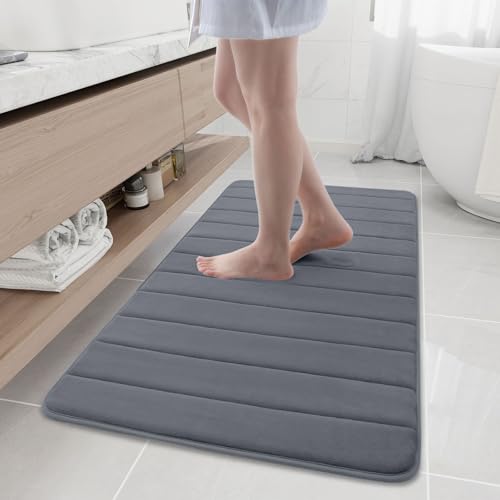 Buganda Memory Foam Bath Mat, 47" x 24", Ultra Soft Bathroom Rugs, Water Absorbent and Machine Washable Bath Rug Runner for Bathroom, Shower, and Tub, Dark Grey - color: Dark Grey, size: 47" X 24"