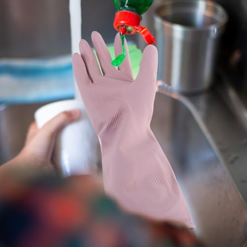 Reusable Latex Cleaning Gloves for Dishwashing 4-pair Set Waterproof Non-slip Kitchen Gloves for Household, Bathroom, Laundry Cleaning with Sturdy Wear-resistant Material, Size M