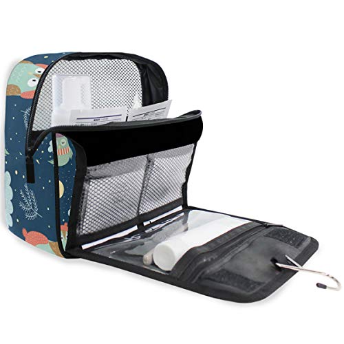 senya Hanging Travel Toiletry Bag Kit Makeup Case Cosmetics Organizer for Men Women - color: Owl Moon Cloud Night