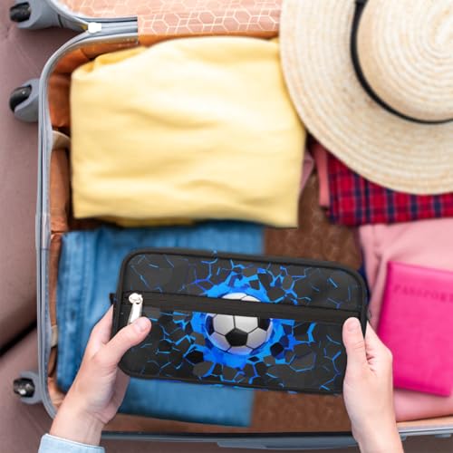 Kids Travel Toiletry Bag - Waterproof Hanging Cosmetic Hygiene Bags for Boys Men - Large Shave Kit for Toiletries Accessories Bathroom Stuff, Blue Soccer Ball - color: Blue Soccer Ball