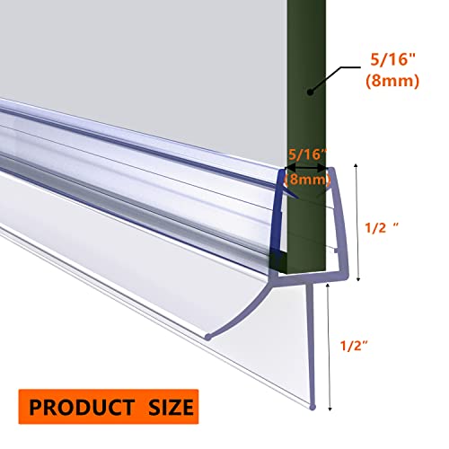 Shower Door Bottom Seal 2-Pack, 36"(914mm) Long PVC Strips with Drip Rail for 5/16"(8mm) Glass Door, Prevent Water from Spilling and Keeps The Room Clean - size: 5/16"(8mm), 2-Pack, 36" Long