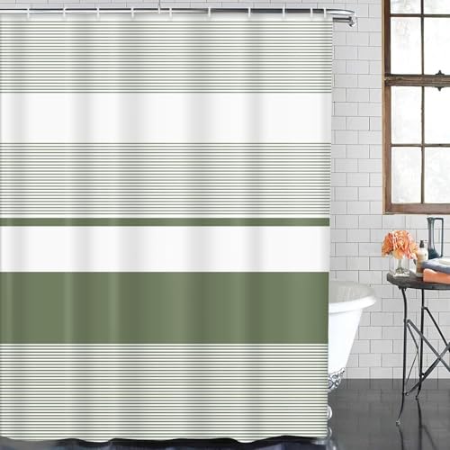 ArtSocket Green Striped Bathroom Set with Shower Curtain and Bath Rugs and Accessories,Boho Modern Non-Slip Shower Curtain Set,Bathroom Decor 3 Pcs - color: Green Striped