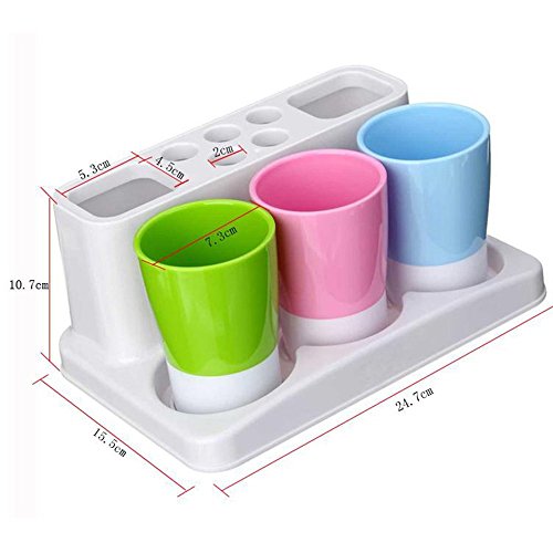 Bathroom Toothbrush Toothpaste Stand Organizer Plastic Storage Rack Set (3 Cups) (Blue+Pink+Green) - color: Blue+pink+green