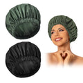 Edoneery Reusable Shower Caps for Women, Waterproof Long Hair Bonnet | Washable Design, Wide Elastic Band, Large Fit, Holds Long Hair, Braids Friendly, Bath Accessories, Spa, Travel - color: Black&Green