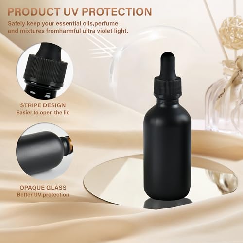 NOOEEISS 12 Pcs, 2oz Dropper Bottle, Black Glass Eye Dropper Bottle, Tincture Bottles with Dropper, Pretty Finish, Leak-Proof Design, Stronger Suction for All Kinds of Mixed Liquids - color: Black Frosted, size: 2oz-12Pack