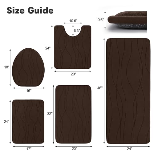 YIHOUSE Bathroom Rugs Set 5 Piece, Memory Foam Bath Mat Brown | Ultra Soft, Absorbent, Non-Slip, Machine Washable, for Bathroom, Sink and Toilet - color: Brown, size: 3'10" x 1'8" (Rectangular)
