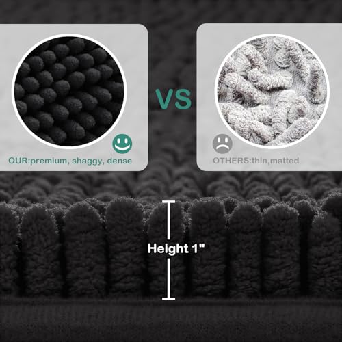 HOMEIDEAS Black Bathroom Rug Sets 2 piece, Ultra Soft Non Slip Absorbent Chenille Toilet Bath Mat Set (Black) - color: Black-black, size: 1'8" x 2'8" (U Shape 20"x24"+20"x32")