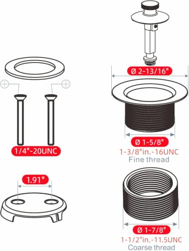 HIDROP Chrome Tub Drain Lift and Turn Assembly, 2-Hole Overflow Faceplate | Stainless Steel Tub Drain, Universal Fine/Coarse Thread fit 1-3/8" or 1-1/2" Tub Drain, Bathtub Drain Conversion Kit - color: Chrome