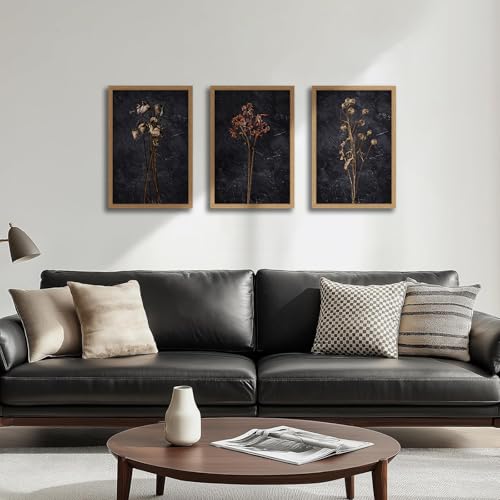 3Pcs Framed Moody Dried Flower Canvas Wall Art For Bedroom Dark Vintage Floral Framed Wall decor Rustic Aesthetic Botanical Art Prints for Living Room Bathroom,Bedroom Dining Room12x16 in - color: Dark Vintage Floral, size: 12x16 Inches