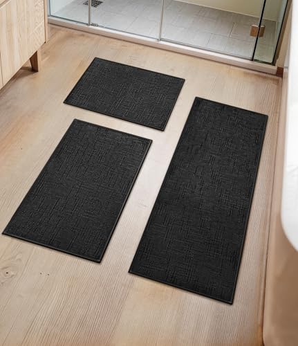 YIHOUSE Bathroom Rugs Sets 3 Piece Dark, 16x24+16x32+16x47in | Non Slip, Quick Dry, Absorbent, Washable, Fit Under Door - color: Dark, size: 16x24+16x32+16x47